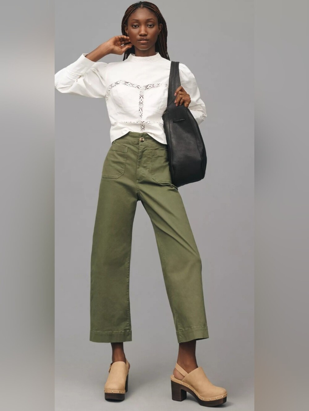 Anthropologie Maeve Colette Twill Crop Wide-Leg Pants Green Size 30